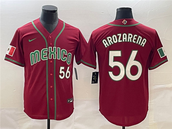 Men's Mexico Baseball #56 Randy Arozarena 2023 Red World Baseball Classic Stitched Jersey - Click Image to Close